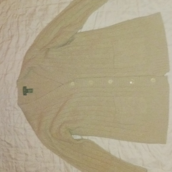 Ralph Lauren Cashmere Blend Beige Cable Knit Cardigan sz.M - Picture 2 of 5